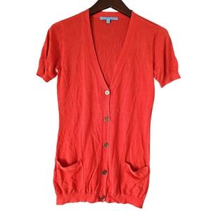 ANTONIO MELANI Women's Short‎ Sleeve V Neck Orange w/ Gold Buttons Cardigan XS